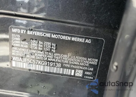 2019 BMW 540 I из США, поврежденный, VIN WBAJE5C57KG919138